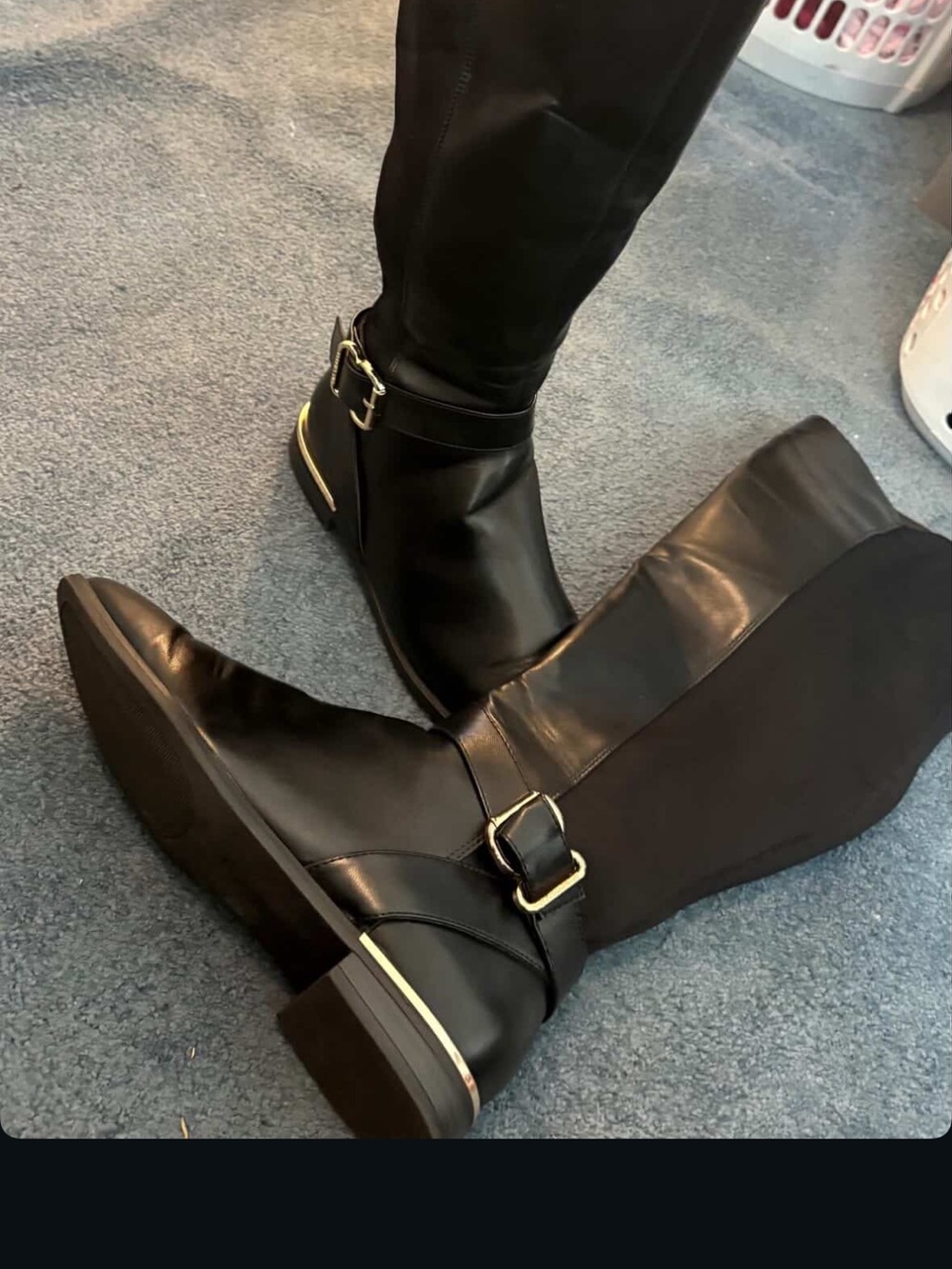 Classic Black Knee-High Buckle Boots - Women
